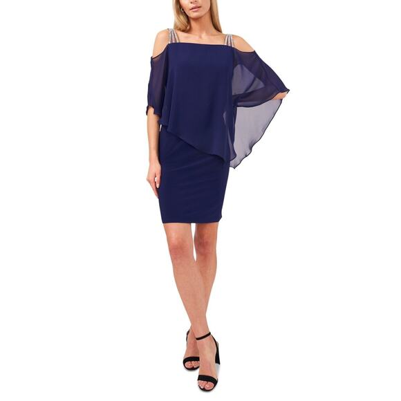MSK Rhinestone Off-The-Shoulder Shift Dress Midnight Size XL Blue‎ - Picture 1 of 4